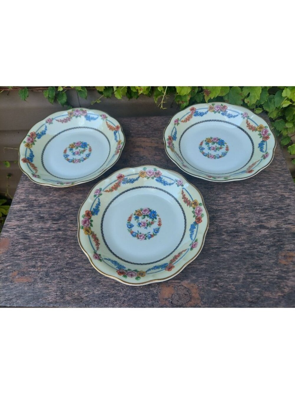 Set Of 3 Theodore Haviland France Picardy Floral Soup Bowls